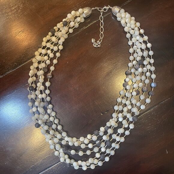 Jay King DTR Sterling 925 Mother of Pearl Faceted Beaded Multi-strand Necklace - Picture 7 of 8